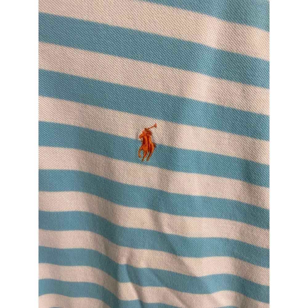 Polo Ralph Lauren Men XXL Blue White Striped Short Sleeve Polo Shirt Orange Pony - Picture 2 of 3